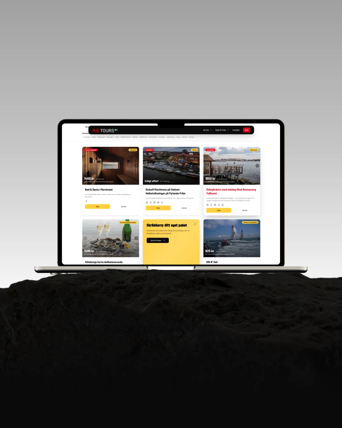 RIB Tours — hemsida byggd av Binici, i en laptop på en sten